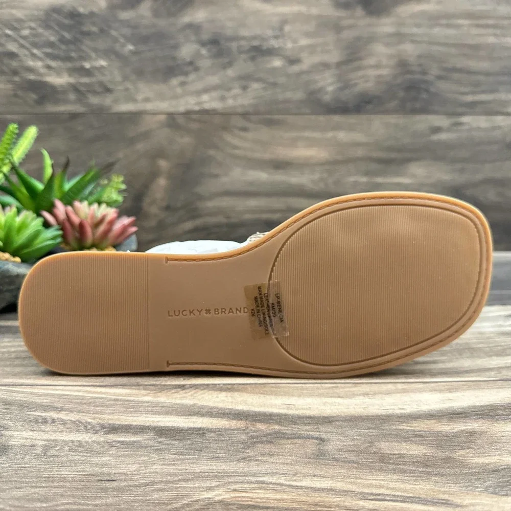 NIB Lucky Brand Benecia 8M Leather Flat Gladiator Sandals Dune - Picture 8 of 11